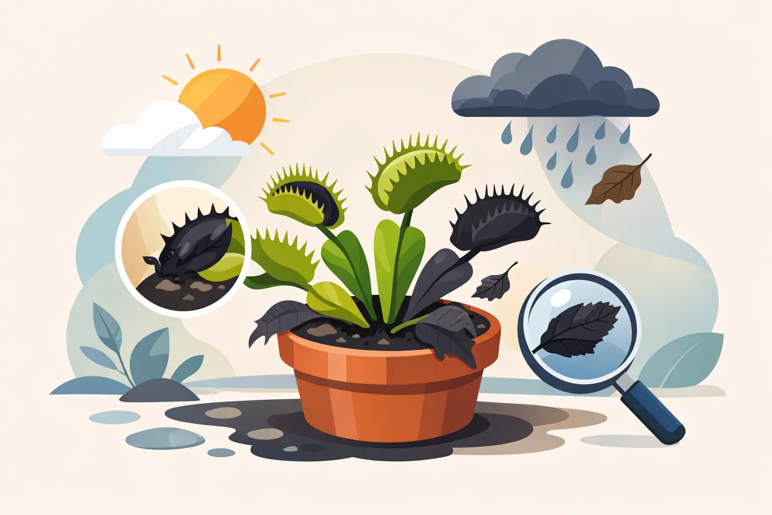 Problemas de hojas negras en Dionaea: causas